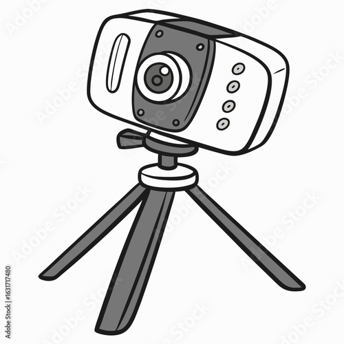 Cartoon webcam on mini tripod isolated on white technology