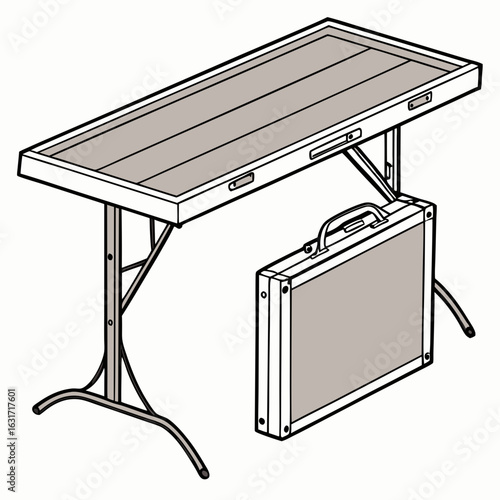 Foldable work table with folded table on white background