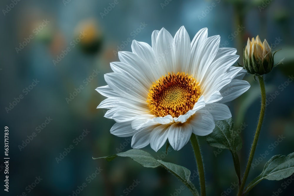Obraz premium White Sunflower Macro Beauty Stillness Bloom and Bud Summer Close Up Serene Beauty Gardening Love