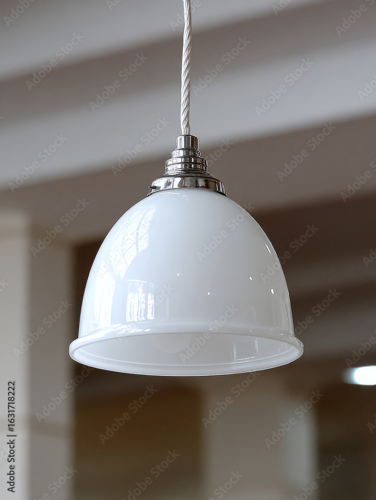 Obraz premium Elegant white pendant lamp hanging indoors.