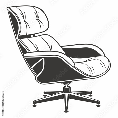 Black and white illustration of a tufted office chair