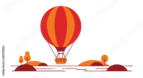 Hot Air Balloon Flying over a Landscape