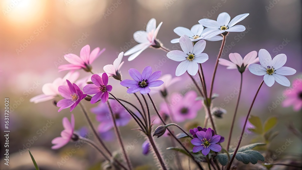 Fototapeta premium Delicate pink purple white wildflowers image