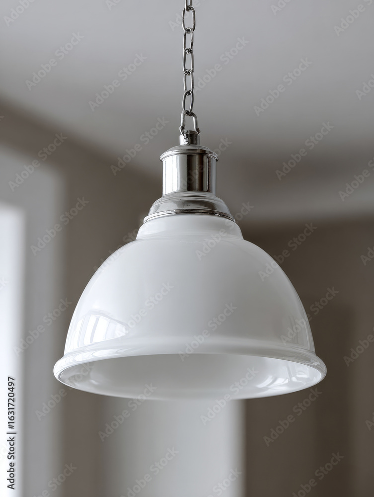 Obraz premium White pendant lamp hanging in a minimalist interior.