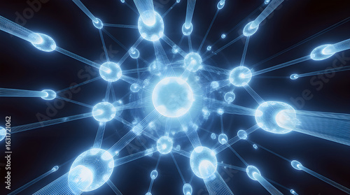 Digital Data Network with Blue Neon Light
