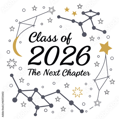 Class of 2026 graduation design with stars and constellations isolated on white background
