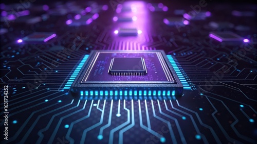High-Resolution Semiconductor Microchip on Printed Circuit Board with Illuminated Traces and Digital Signal Pathways for Advanced Computing Systems