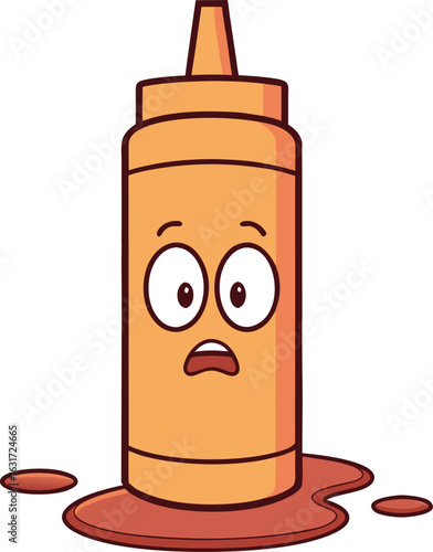 Vector art of cartoon mustard bottle with a surprised expression