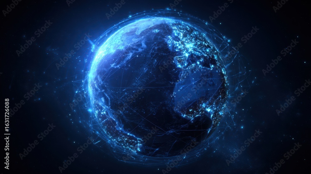 Fototapeta premium The Glowing Earth Surrounded by Digital Connections and Data Visualization