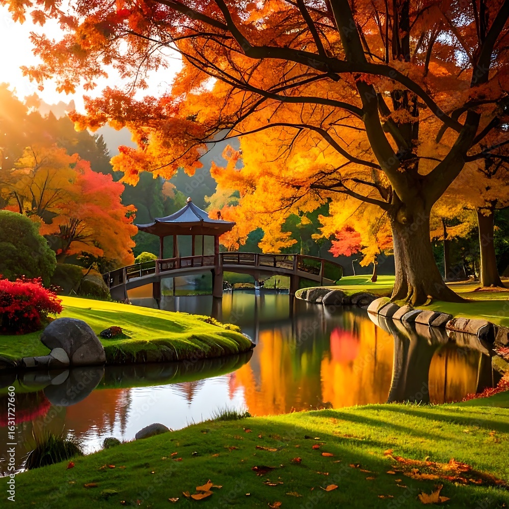 Fototapeta premium Autumnal Japanese garden tranquility