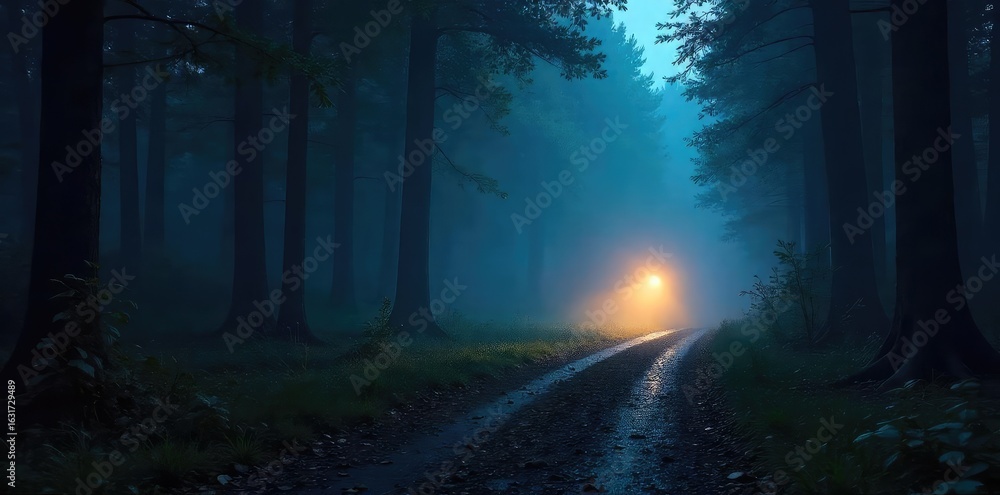 Obraz premium A lone flashlight beam cuts through the inky blackness, illuminating a mysterious path ahead Perfect for concepts of adventure, exploration, and mystery , hidden, bright, outdoor