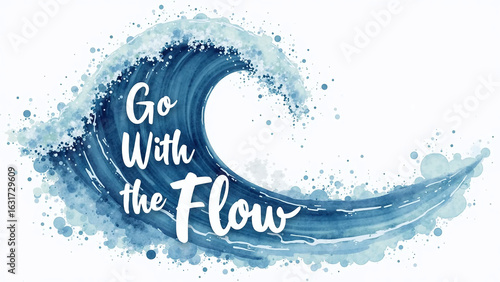 A dynamic ocean wave in calming blue watercolor paired with the mindful message 