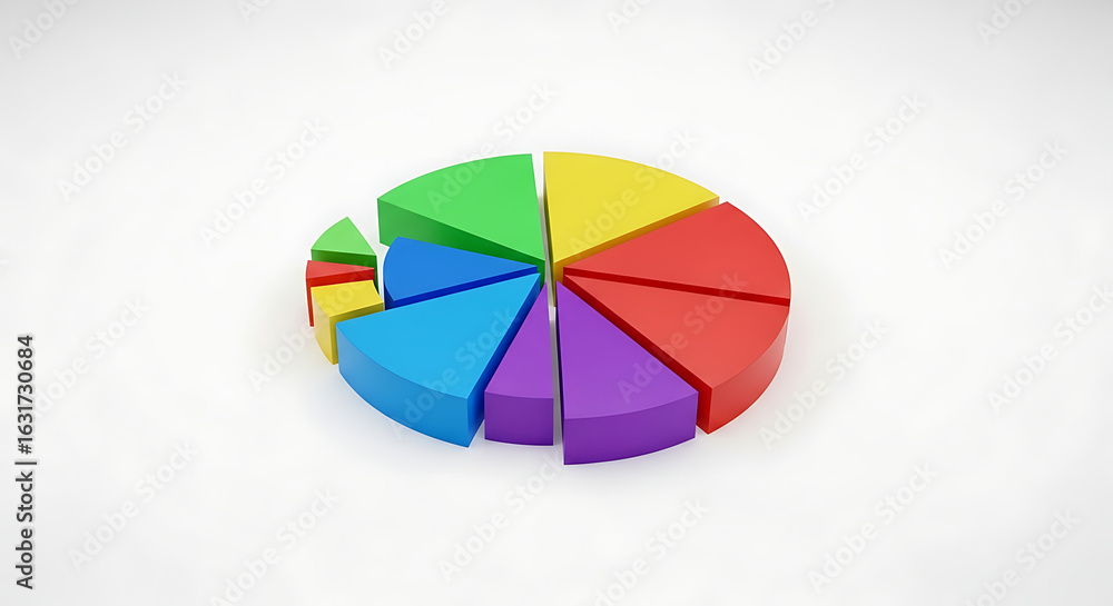 Obraz premium Colorful 3D Pie Chart Representing Data and Statistics.