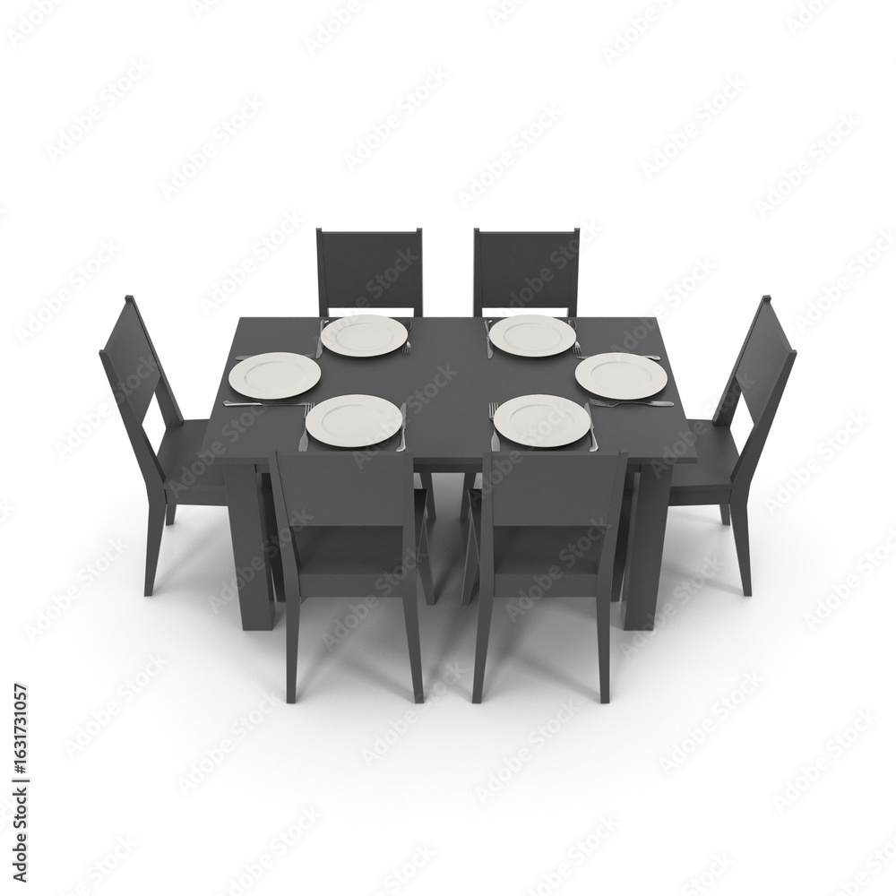 Fototapeta premium Wooden Dining Table Set for 6 Persons with Flatware Isolated on Transparent Background