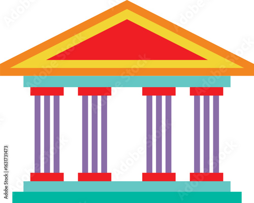 Illustration of a classical bank building icon with columns, symbolizing finance, stability, governance, and institutional architecture. Perfect for banking apps, legal services, and financial present