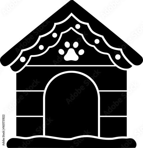 Christmas Dog house silhouette vector design.
Doghouse decorated with Christmas tree strings.
Winter season doghouse for Pet silhouette.
Transparent background. svg.