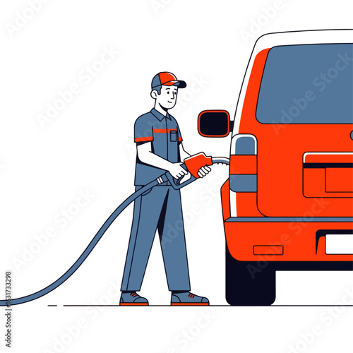 Construction worker character with safety helmet and a car