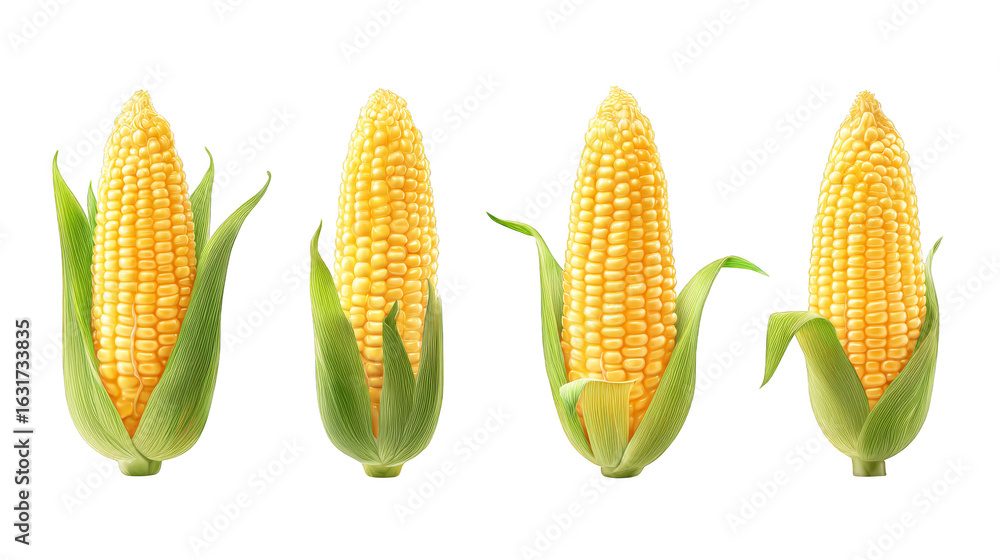 Obraz premium Vibrant yellow corn on the cob illustration in a repeating pattern, healthy vegetable food graphic for farm and harvest themes.