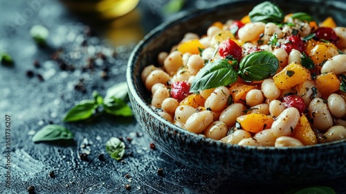 Vibrant bean and tomato salad in a bowl