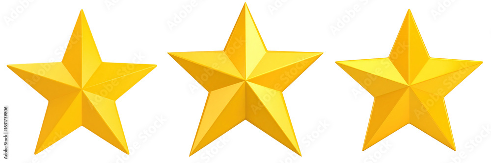 Obraz premium Three Golden Plastic Style Stars Isolated On Transparent Background Representing Achievement And Quality With Bright Shiny Effect