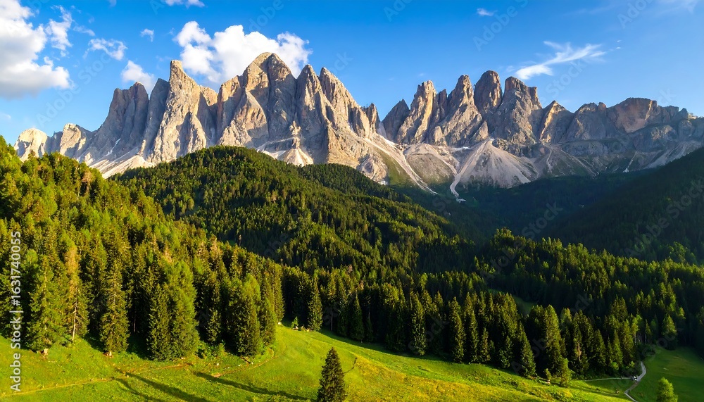 Fototapeta premium Majestic Alpine Peaks and Lush Valley
