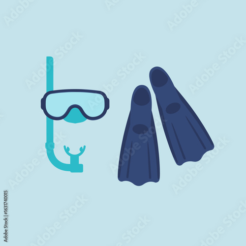 A colorful illustration of a snorkeler with gear ready to explore underwater life