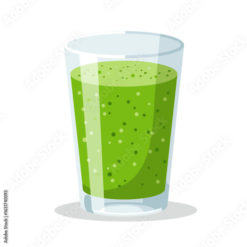 A refreshing green smoothie in a clear glass, showcasing vibrant colors and texture