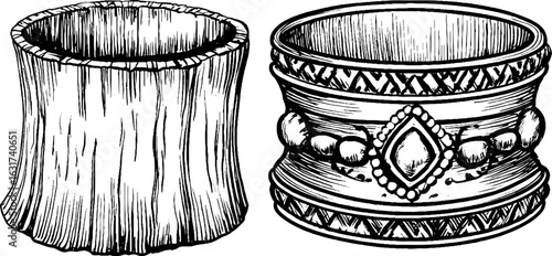 Vintage engraved illustrations of armlets and bangles for design and decoration