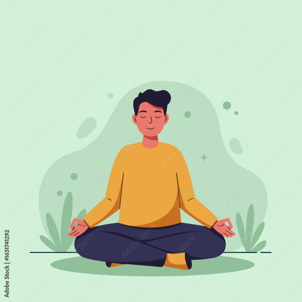 custom made wallpaper toronto digitalYoung man meditating peacefully in a serene environment with soft green background