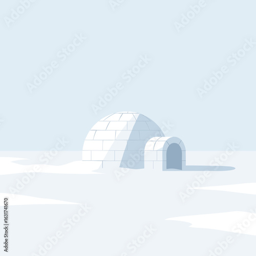 A serene winter landscape featuring a traditional igloo in a snowy environment