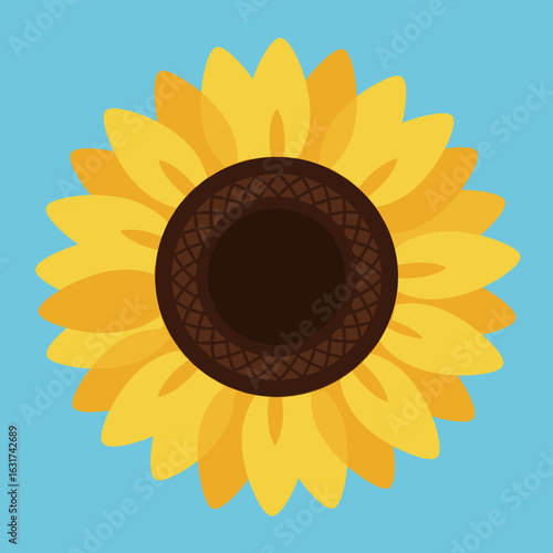 Vibrant sunflower illustration against a light blue background, symbolizing summer joy
