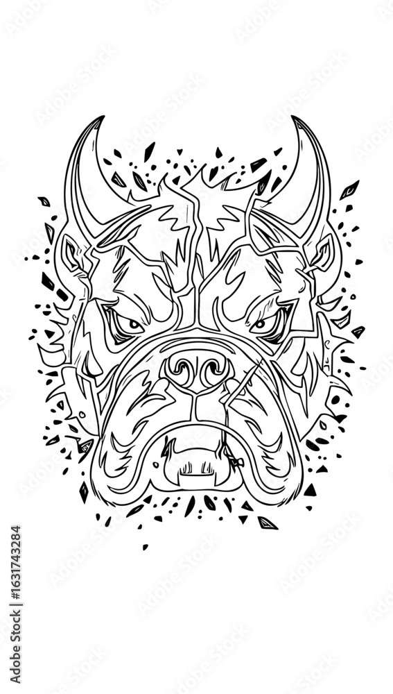 Obraz premium Tribal Bull Head Vector – Dotwork Ornamental Black and White Tattoo Design
