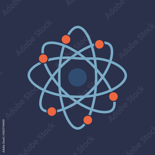 Abstract illustration of an atom with orbiting electrons on a dark background
