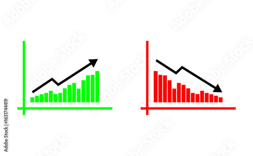 business graph up and down, red graph showing loss and green graph showing profit