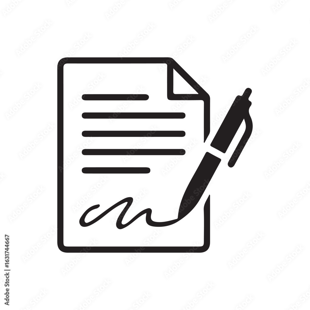 Fototapeta premium Document with Signature Icon Contract Agreement Symbol Isolated on White Background