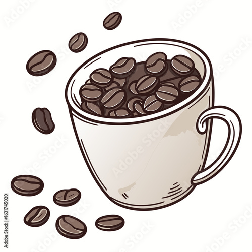 Mug with Coffee Beans Vector | Generative AI Linocut Silhouette Design