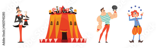 Circus Artist and Performer Showing Trick Vector Set