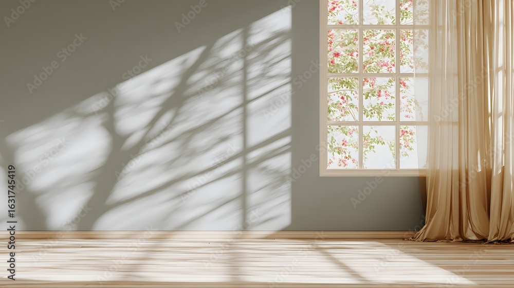 Fototapeta premium empty room with window and curtains