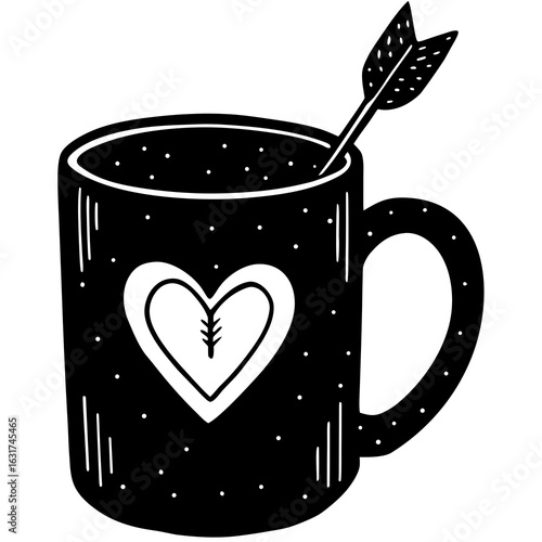 Mug with Cupid Arrow Through Heart – Generative AI Vector & Linocut Silhouette Design