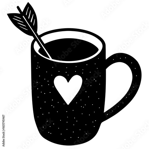 Mug with Cupid Arrow Through Heart – Generative AI Vector & Linocut Silhouette Design