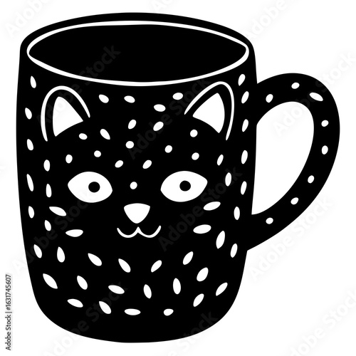 Mug with Cute Animal Print Vector | Generative AI & Linocut Silhouette Design