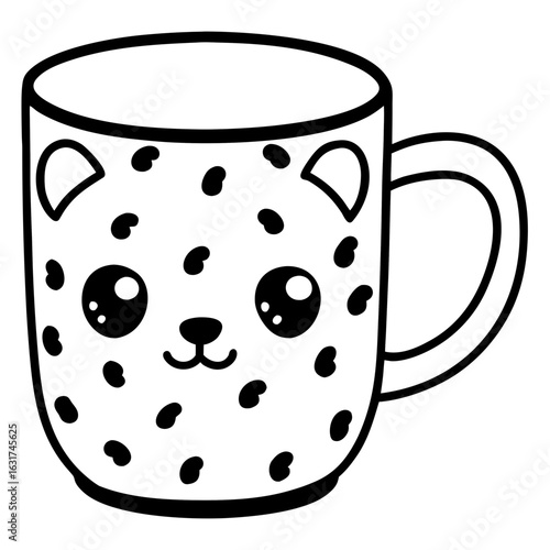 Mug with Cute Animal Print Vector | Generative AI & Linocut Silhouette Design