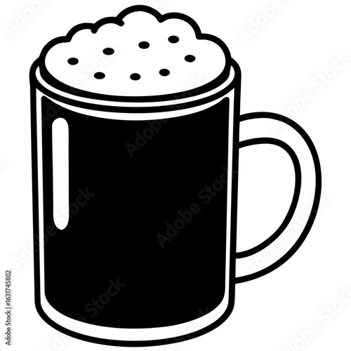 Mug with Frothy Coffee Vector | Generative AI Linocut Silhouette Design