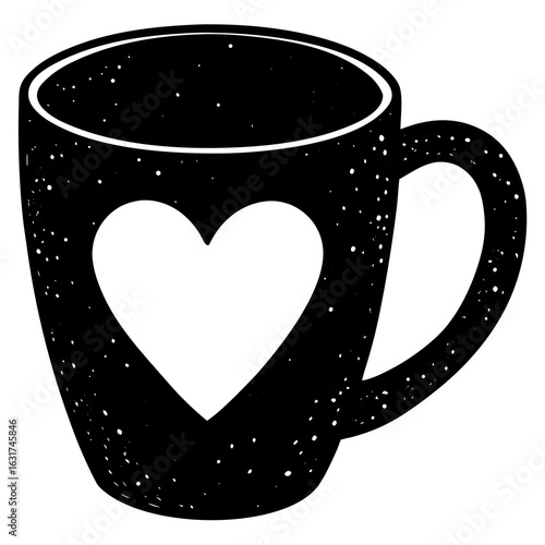 Mug with Heart Shaped Handle Vector | Generative AI & Linocut Silhouette Design