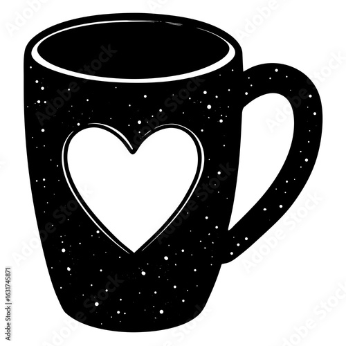 Mug with Heart Shaped Handle Vector | Generative AI & Linocut Silhouette Design