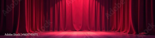 Velvet stage curtains, spotlight on empty stage, mysterious, lighting, backdrop