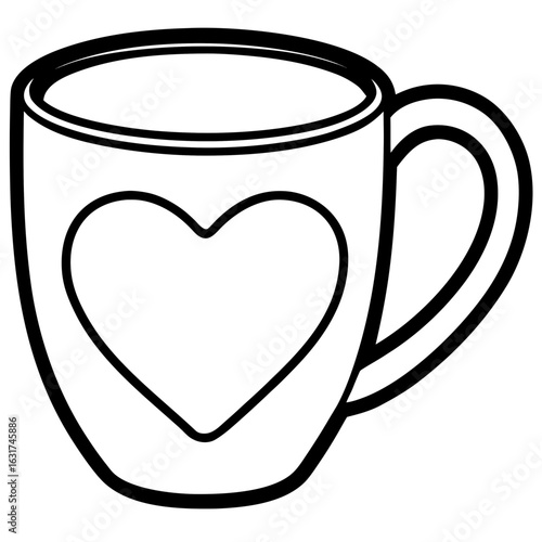 Mug with Heart Shaped Handle Vector | Generative AI & Linocut Silhouette Design