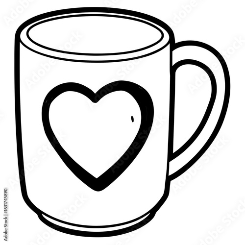 Mug with Heart Shaped Handle Vector | Generative AI & Linocut Silhouette Design