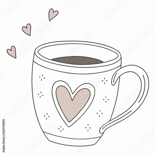 Mug with Heart Shaped Handle Vector | Generative AI & Linocut Silhouette Design