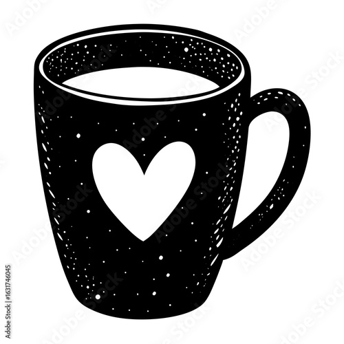 Mug with Heart Pattern Wrap Vector | Generative AI Linocut Silhouette Design